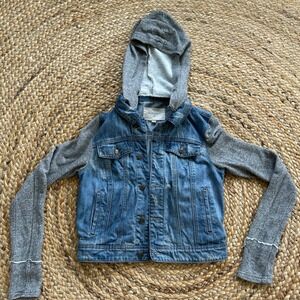 Thread & and‎ Supply Cotton Sleeve Denim Hooded Jacket Size Small Fall Classic